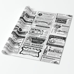 creepy halloween newspaper antique white wrapping paper