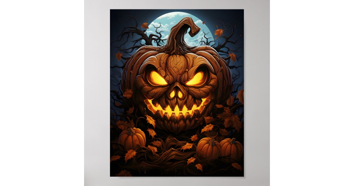 Creepy Halloween Night Orange Jack O Lantern Poster | Zazzle