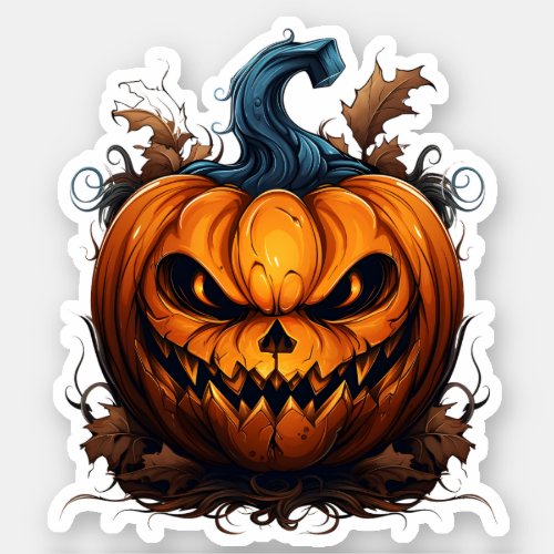 Creepy Halloween Orange Jack O Lantern Sticker