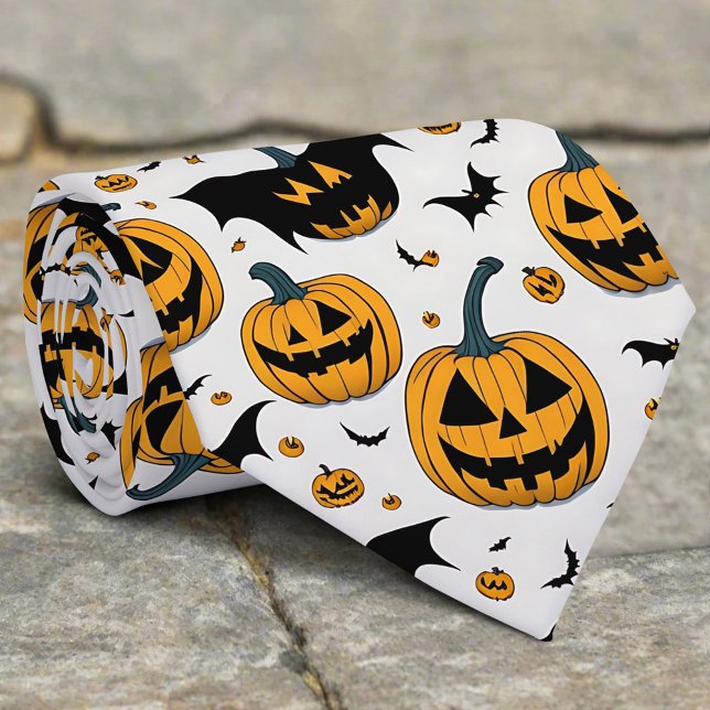 Creepy Halloween Orange Pumpkin Horror Bat Custome Neck Tie (Creator Uploaded)