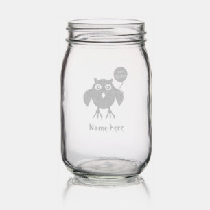 Creepy Halloween Party Owl Custom Name Mason Jar