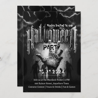 Creepy Halloween Party Zombies Black Scary Night Invitation