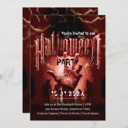 Creepy Halloween Party Zombies Red Scary Night Invitation