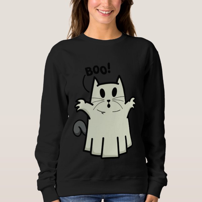 Creepy Halloween Peeking Black Cat for Feline Sweatshirt (Front)