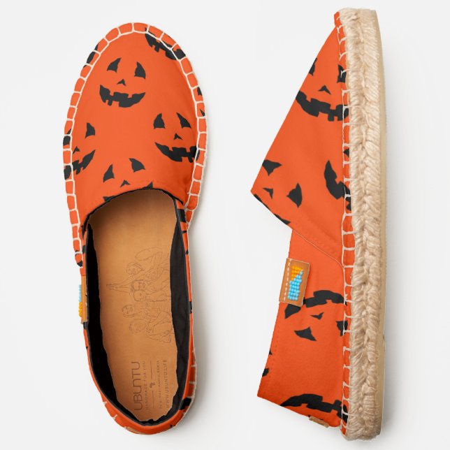 creepy halloween pumpkin faces orange  espadrilles (Side)