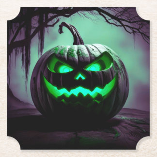 Creepy Halloween Pumpkin in dark purple Coaster