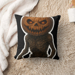 Creepy Halloween Pumpkin Monster Sticker Throw Pillow