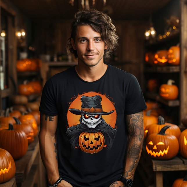 Creepy Halloween Pumpkin Skull T-Shirt (creepy skull and pumpkin halloween shirt)