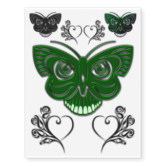 Creepy Halloween Rose and Skull Butterfly Temporary Tattoos
