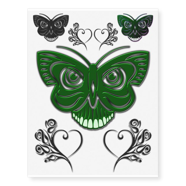 Creepy Halloween Rose and Skull Butterfly Temporary Tattoos (Front)