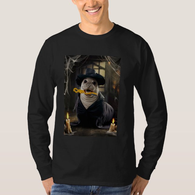 Creepy Halloween Seal Spooky Scary Ocean Animal Pr T-Shirt (Front)
