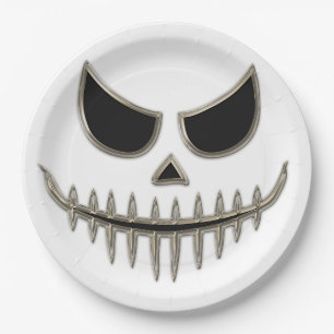 Creepy Halloween Skeleton Face Round Paper Plates