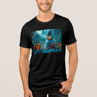 Creepy Halloween Snowman with Glowing Eyes Tri-Blend Shirt