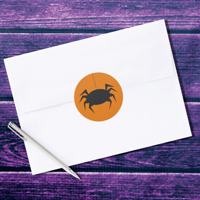 Creepy Halloween Spider Black Classic Round Sticker (Creator Uploaded)