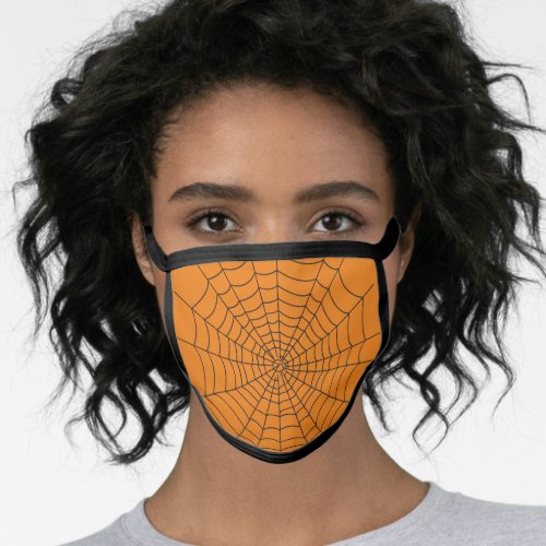 Creepy Halloween Spiderweb Black Orange Face Mask