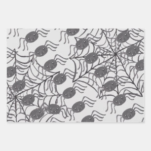 Creepy Halloween Theme Bats Pumpkins Ghosts Wrapping Paper Sheets