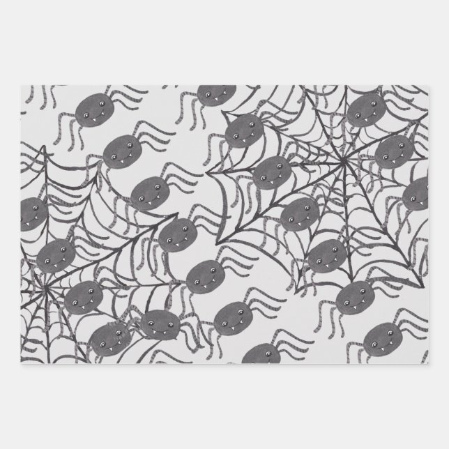 Creepy Halloween Theme Bats Pumpkins Ghosts Wrapping Paper Sheets (Front 3)