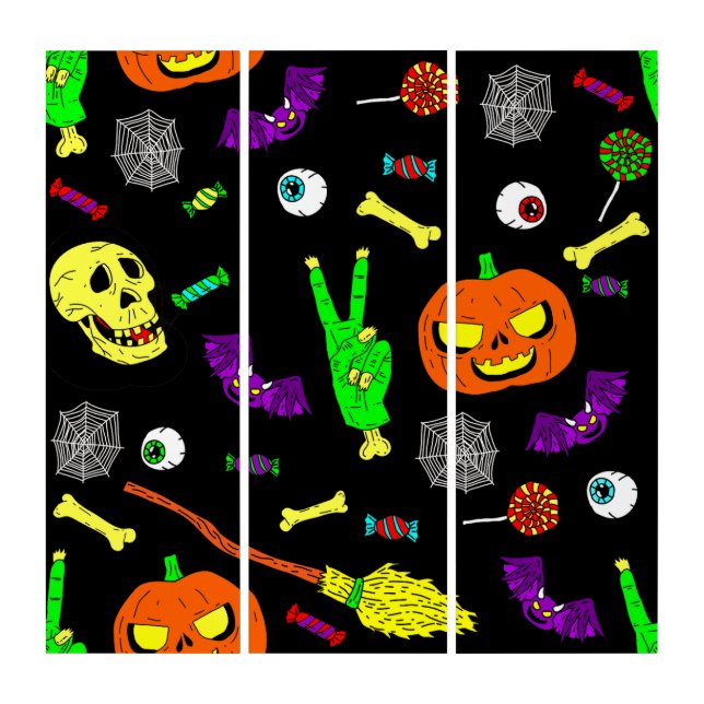 creepy halloween zombie spiderweb eyeballs  triptych (Front)