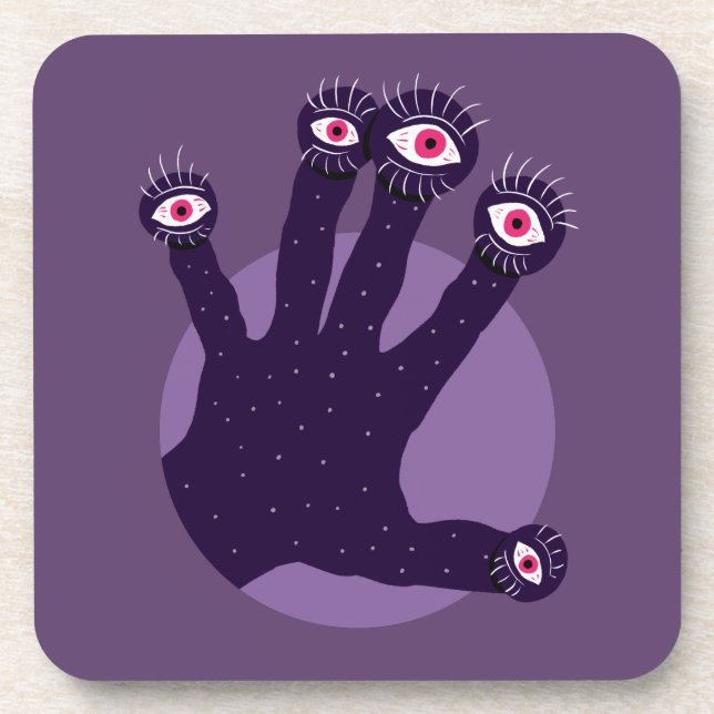 Creepy Hand Has Weird Fingers With Watching Eyes Beverage Coaster (Front)
