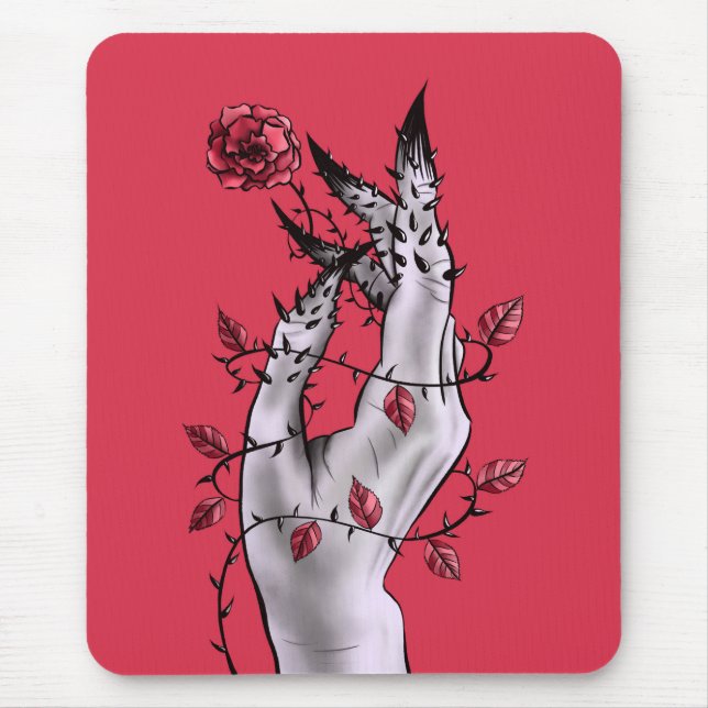 Creepy Hand Rose Thorns Macaber Red Mouse Pad (Front)