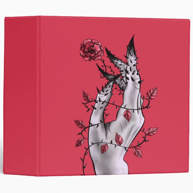 Creepy Hand Rose Thorns Macabre Red 3 Ring Binder (Front/Spine)
