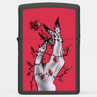 Creepy Hand Rose Thorns Macabre Red Zippo Lighter