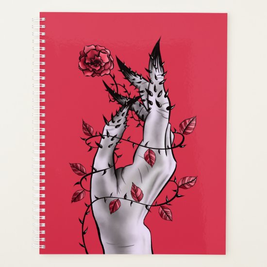 Creepy Hand With Rose And Thorns Gothic Art Planner