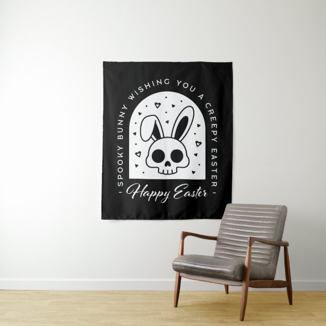 Creepy Happy Easter bunny skull gothic aesthetic Tapestry (In Situ)