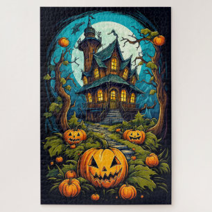 Creepy Happy Halloween Haunted House After Dark Jigsaw Puzzle