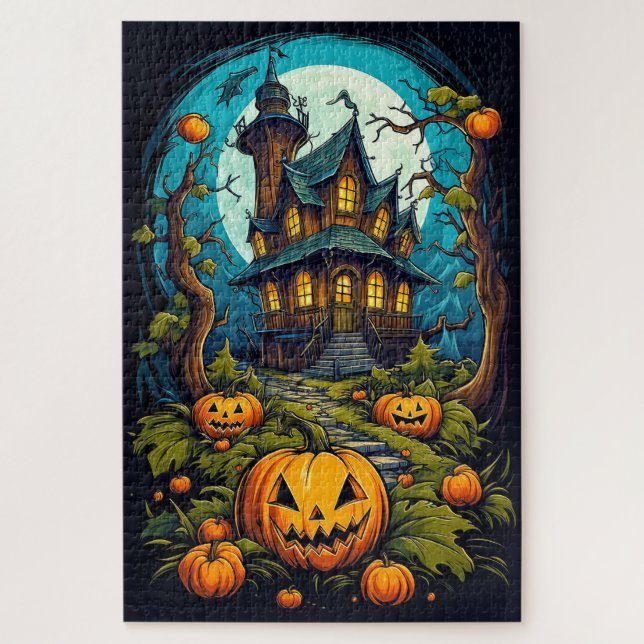 Creepy Happy Halloween Haunted House After Dark Jigsaw Puzzle (Vertical)