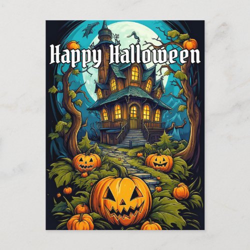 Creepy Happy Halloween Haunted House After Dark Postcard