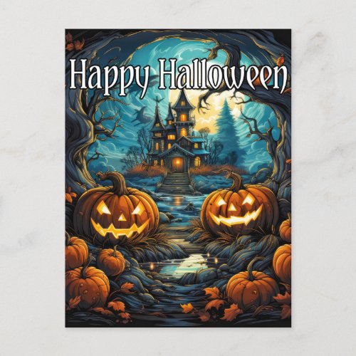 Creepy Happy Halloween Haunted House Postcard