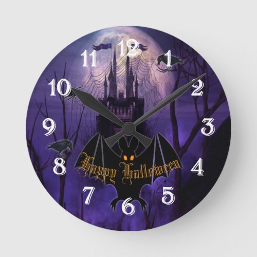 Creepy Haunted Castle Halloween Round Clock