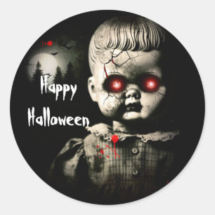Creepy Haunted Doll Halloween Costume Party Classic Round Sticker