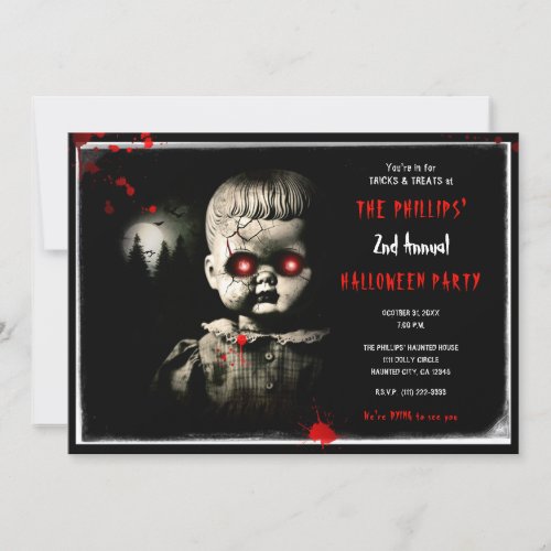 Creepy Haunted Doll Halloween Costume Party Invitation