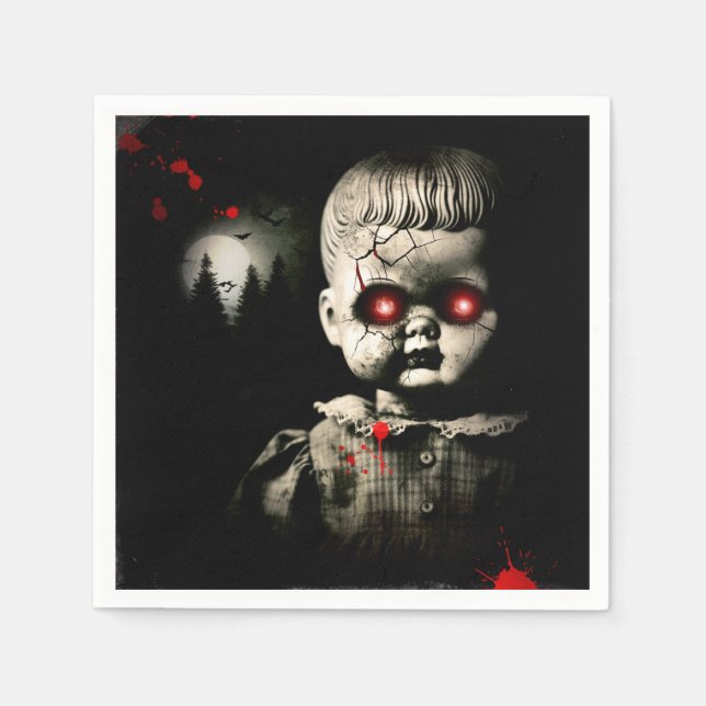 Creepy Haunted Doll Halloween Costume Party Napkins (Front)
