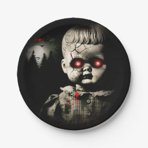 Creepy Haunted Doll Halloween Costume Party Paper Plates