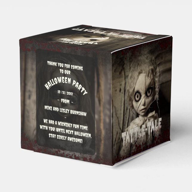 Creepy Haunted Doll Halloween Favor Boxes | Spooky (Back Side)