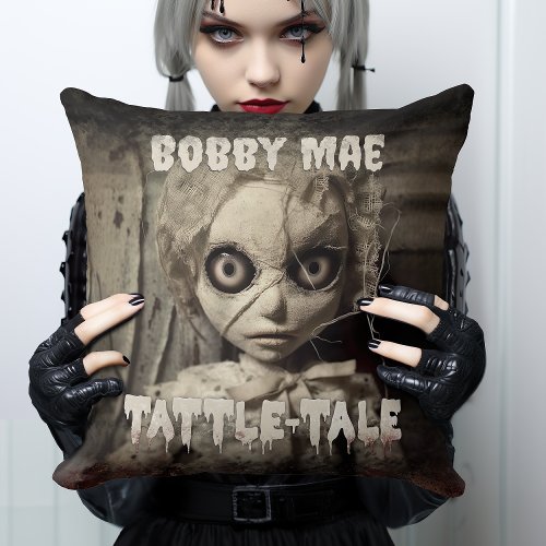 Creepy Haunted Doll _ Horror Movie Throw Pillow