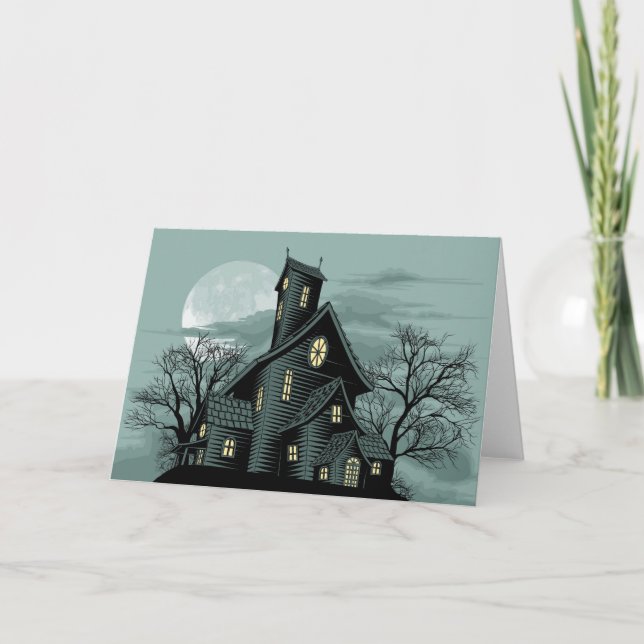 Creepy haunted ghost house scene illustration card (Front)