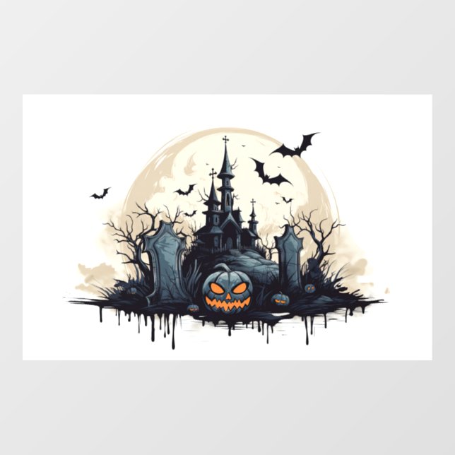 Creepy Haunted Halloween Scene  Window Cling (Sheet)