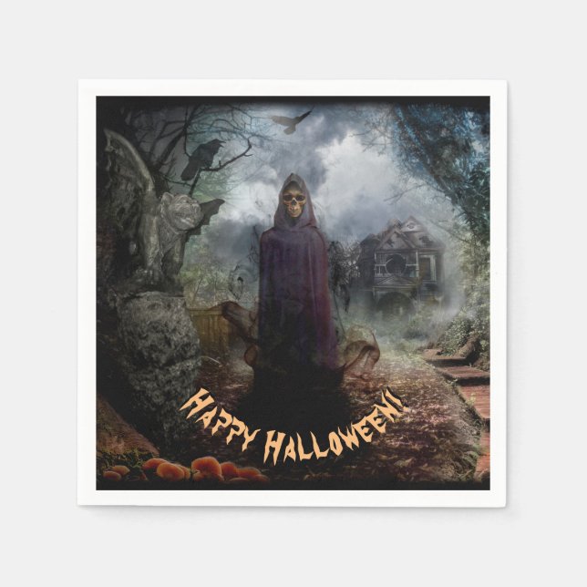 Creepy Haunted House and its Ghost - Hallowen Napkins (Front)