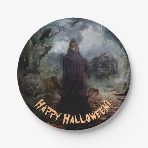 Creepy Haunted House and its Ghost _ Hallowen Paper Plates