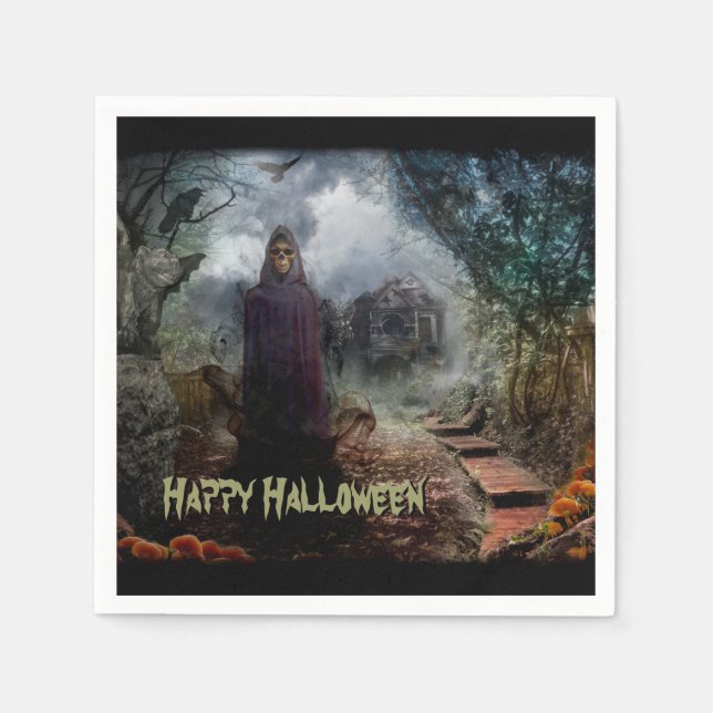 Creepy Haunted House and its Ghost Owner - Macabre Napkins (Front)