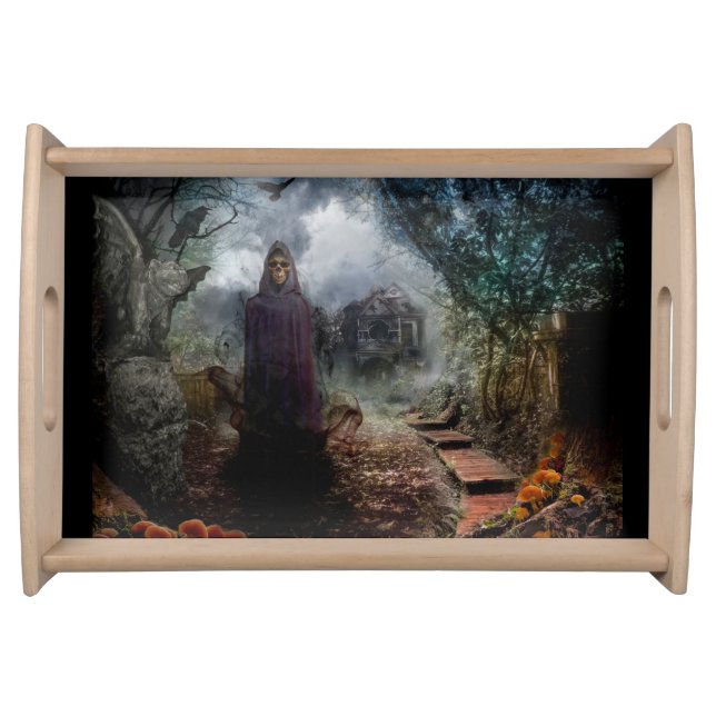 Creepy Haunted House and its Ghost Owner - Macabre Serving Tray (Front)