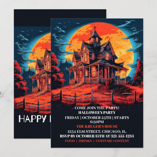 Creepy Haunted House Halloween Bash Invitations (Front/Back)