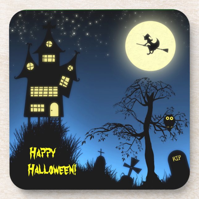 Creepy Haunted House Halloween Decorative Drink Coaster (Front)