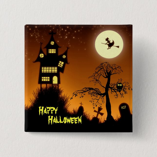 Creepy Haunted House Halloween Decorative Pinback Button (Front)