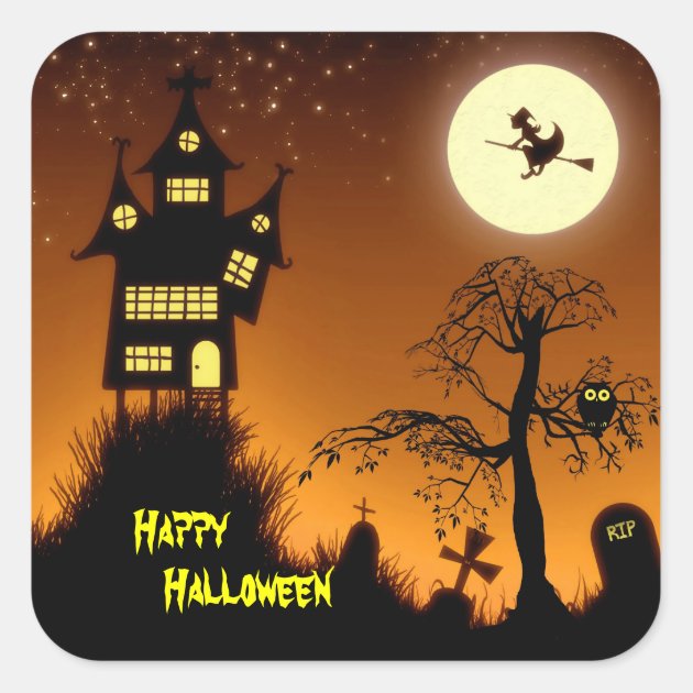 Creepy Haunted House Halloween Decorative Square Sticker