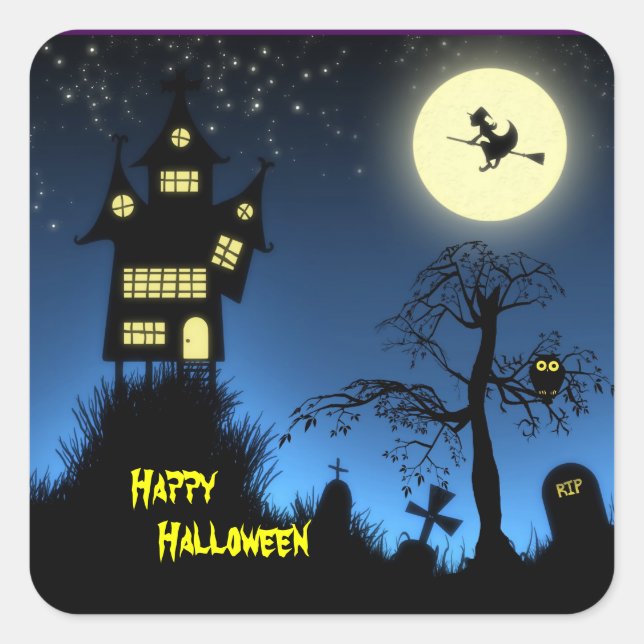 Creepy Haunted House Halloween Decorative Square Sticker (Front)